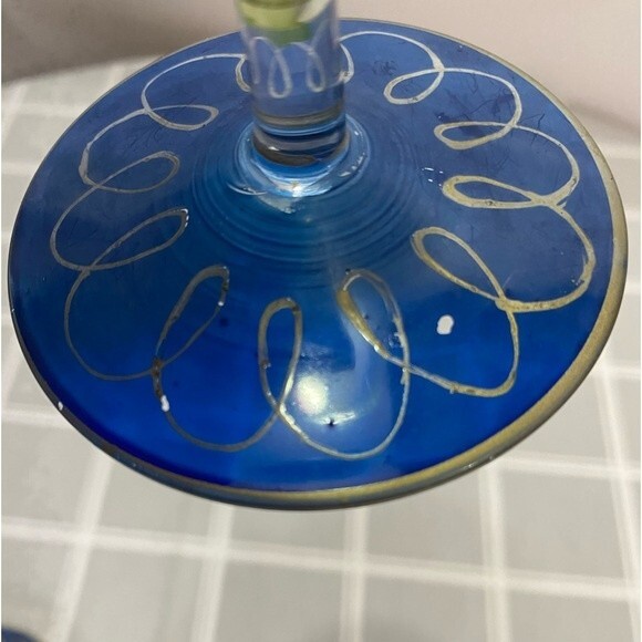 Pier 1 Festive Handpainted Crystal Wine Glass Water Goblet Stemware Blown Glass - Picture 6 of 7